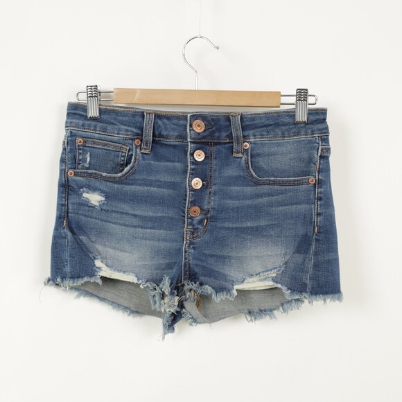 American Eagle Outfitters Distressed Button Fly Hi Rise Shortie Shorts size 6 - Picture 1 of 8